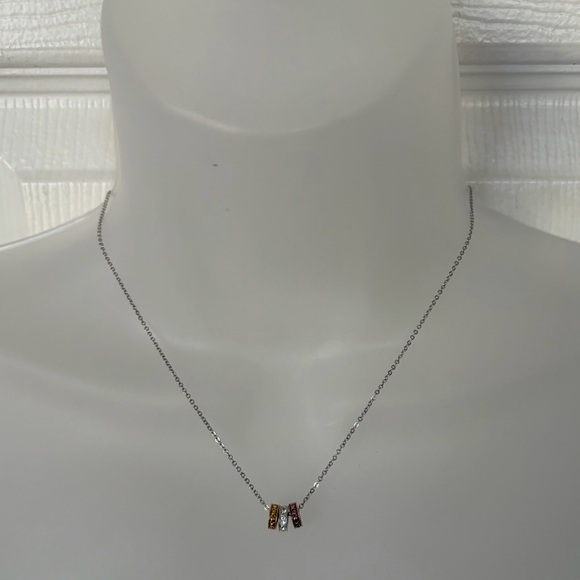 Swarovski Necklace Touchstone Crystal Tri-Color Necklace Gold/Silver 3 Rings - Picture 3 of 9